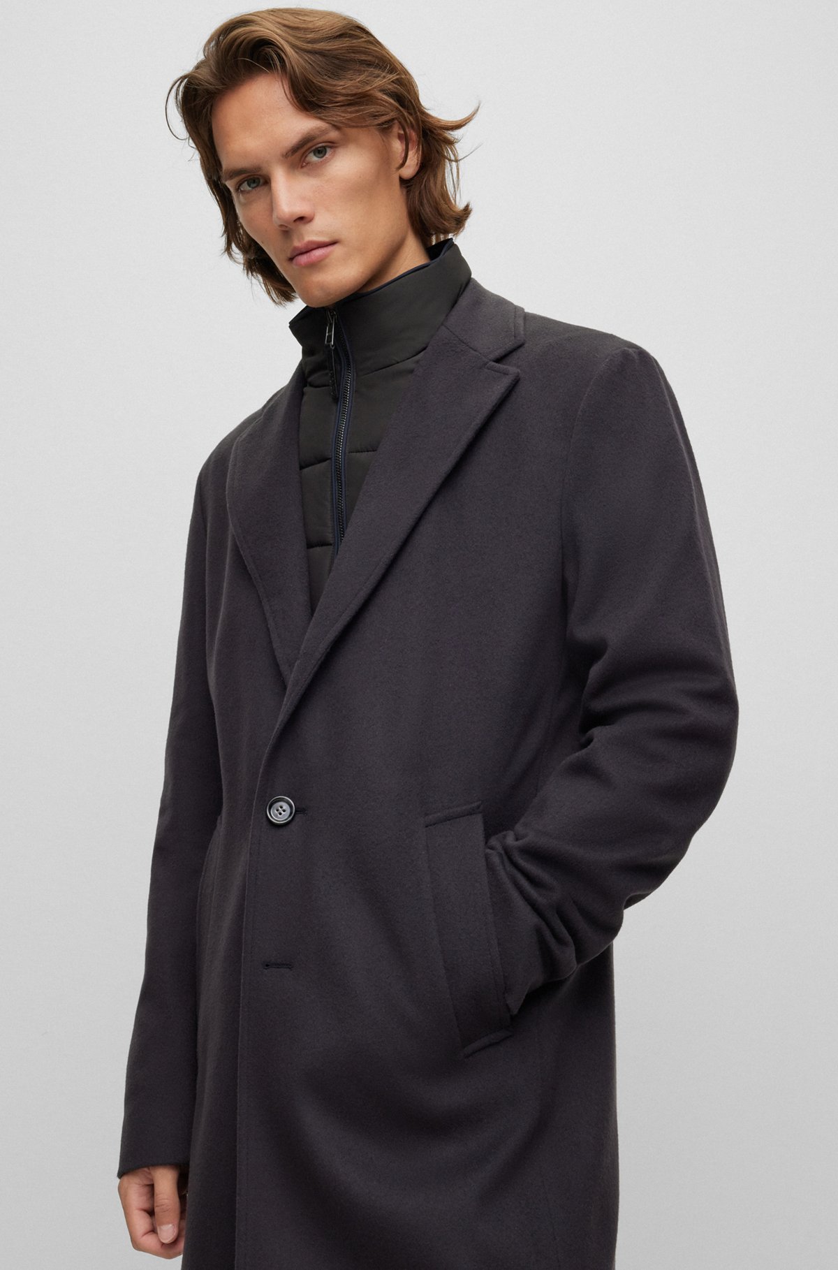 BOSS - Wool-blend coat with zip-up inner - Dark Blue BOSS - Wool-blend coat with zip-up inner - Dark Blue