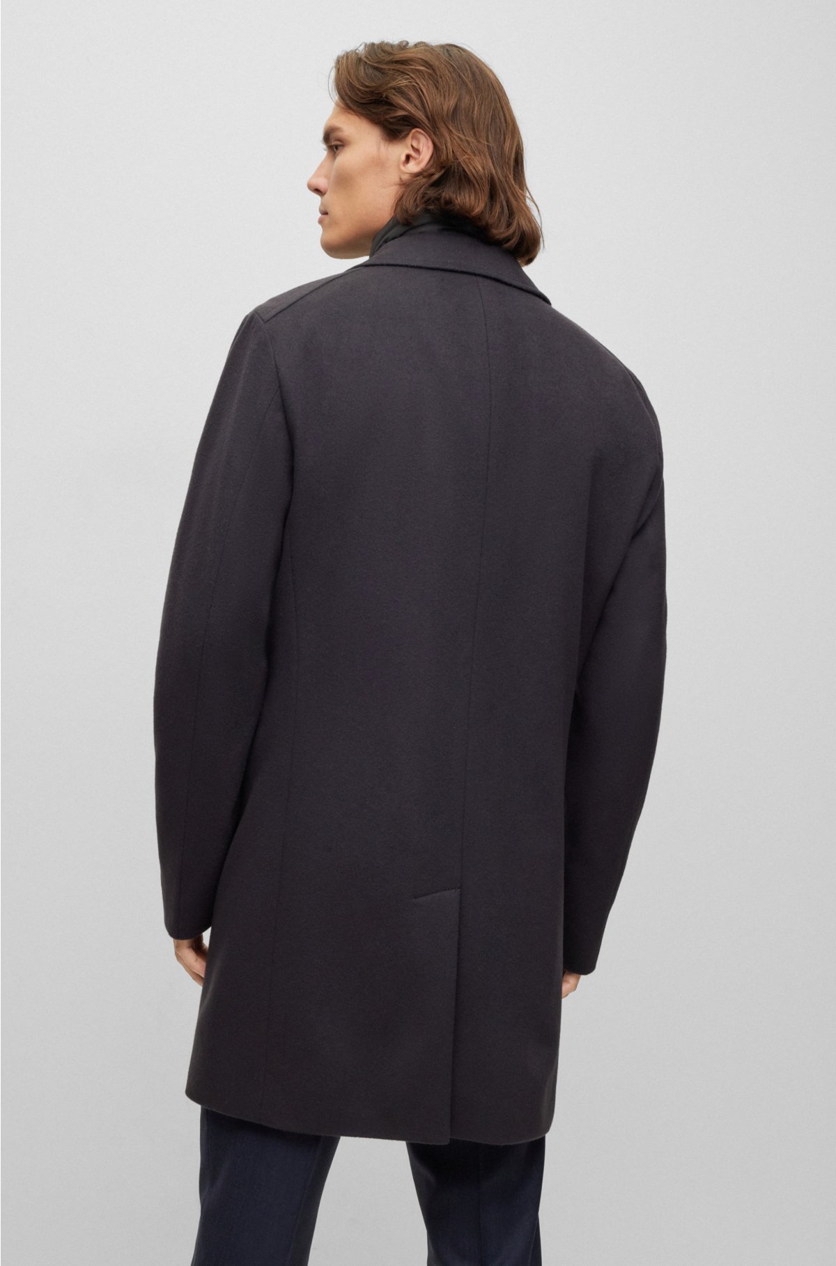 Wool-blend coat with zip-up inner, Dark Blue
