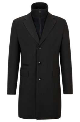 Shop Hugo Boss Water-repellent Wool-blend Coat With Zip-up Inner In Grey