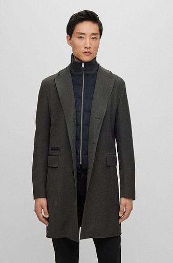 Water-repellent wool-blend coat with zip-up inner, Grey
