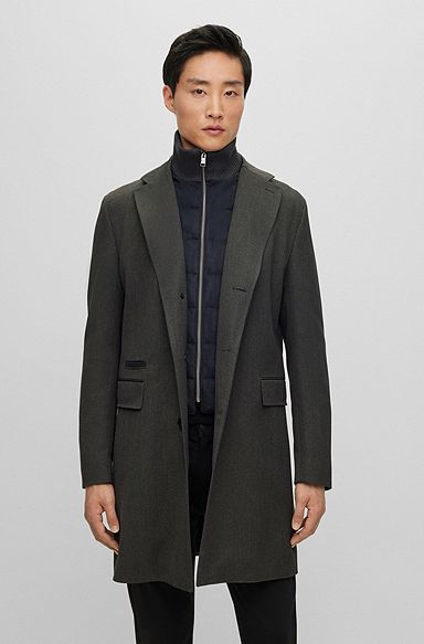 Water-repellent wool-blend coat with zip-up inner, Grey