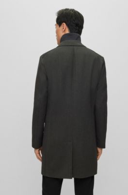 BOSS - Water-repellent wool-blend coat with zip-up inner 