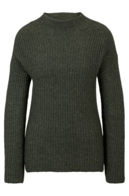 Hugo Mock-neck Sweater In A Wool Blend In Dark Green