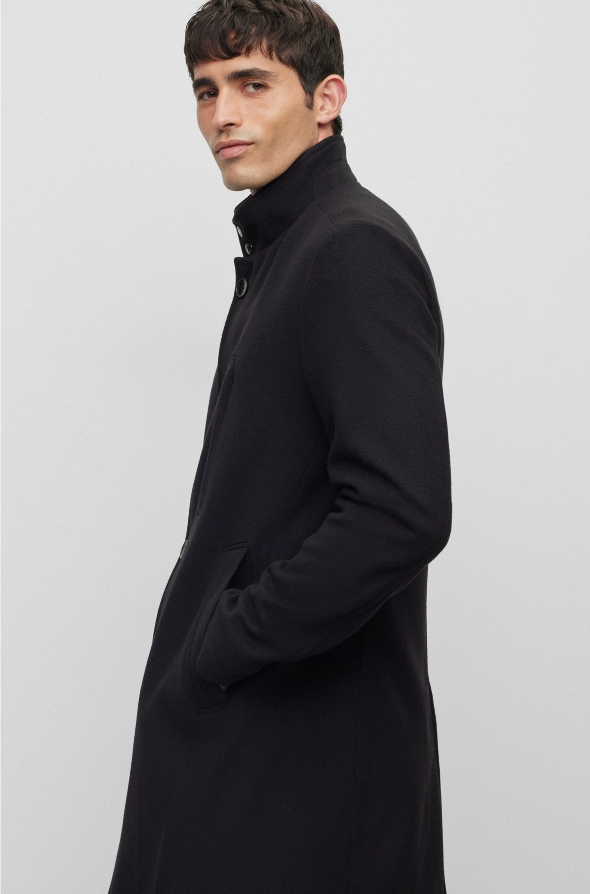 Slim-fit coat in a wool blend, Black
