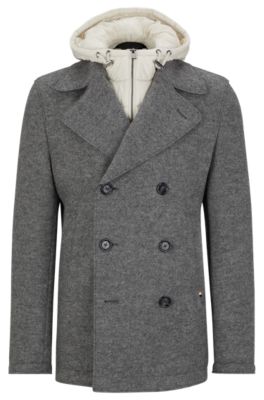 BOSS - Virgin-wool slim-fit coat with hooded inner