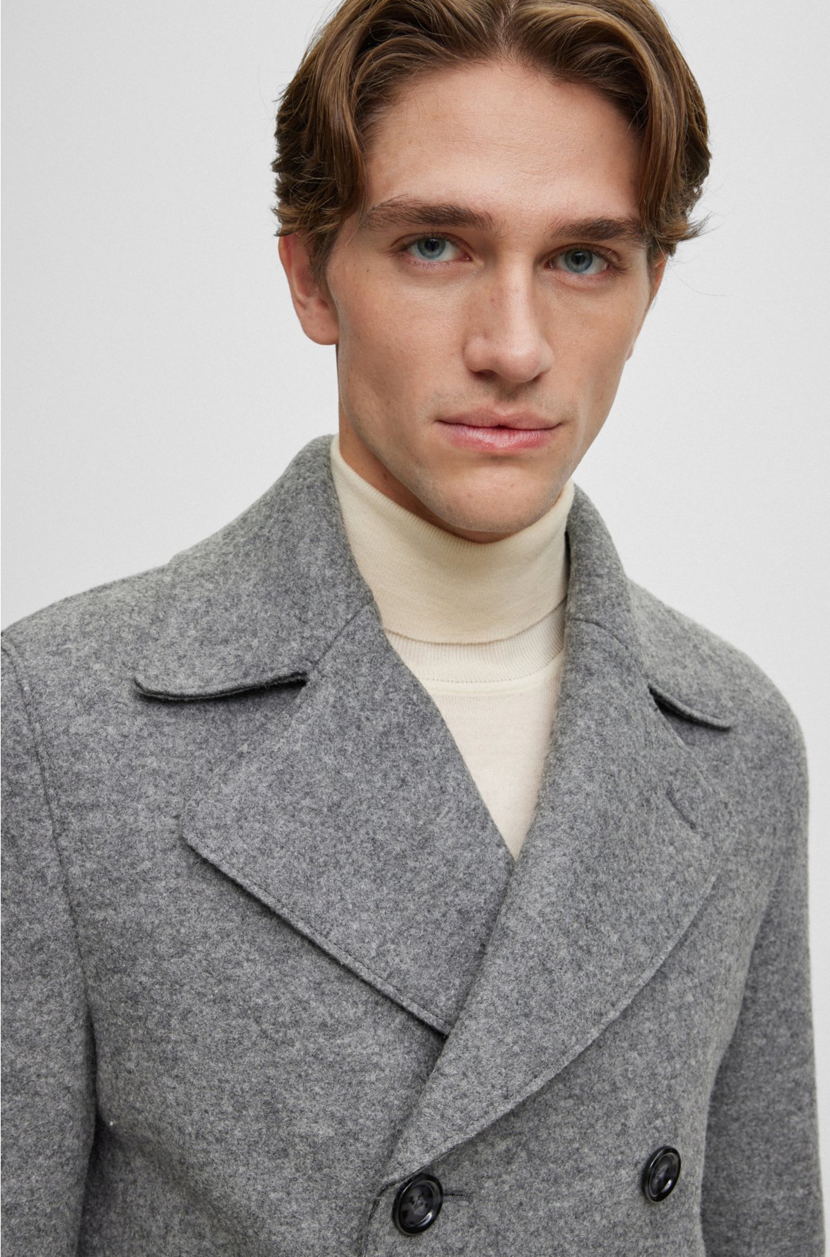 BOSS - Virgin-wool slim-fit coat with hooded inner