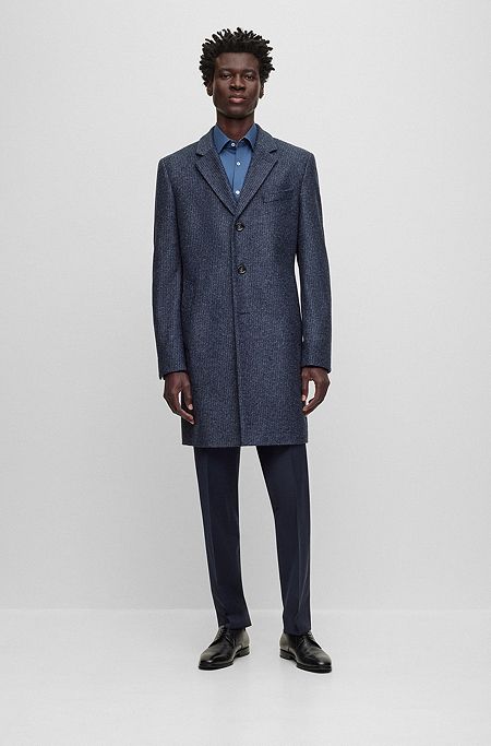 Slim-fit formal coat in patterned jersey, Dark Blue