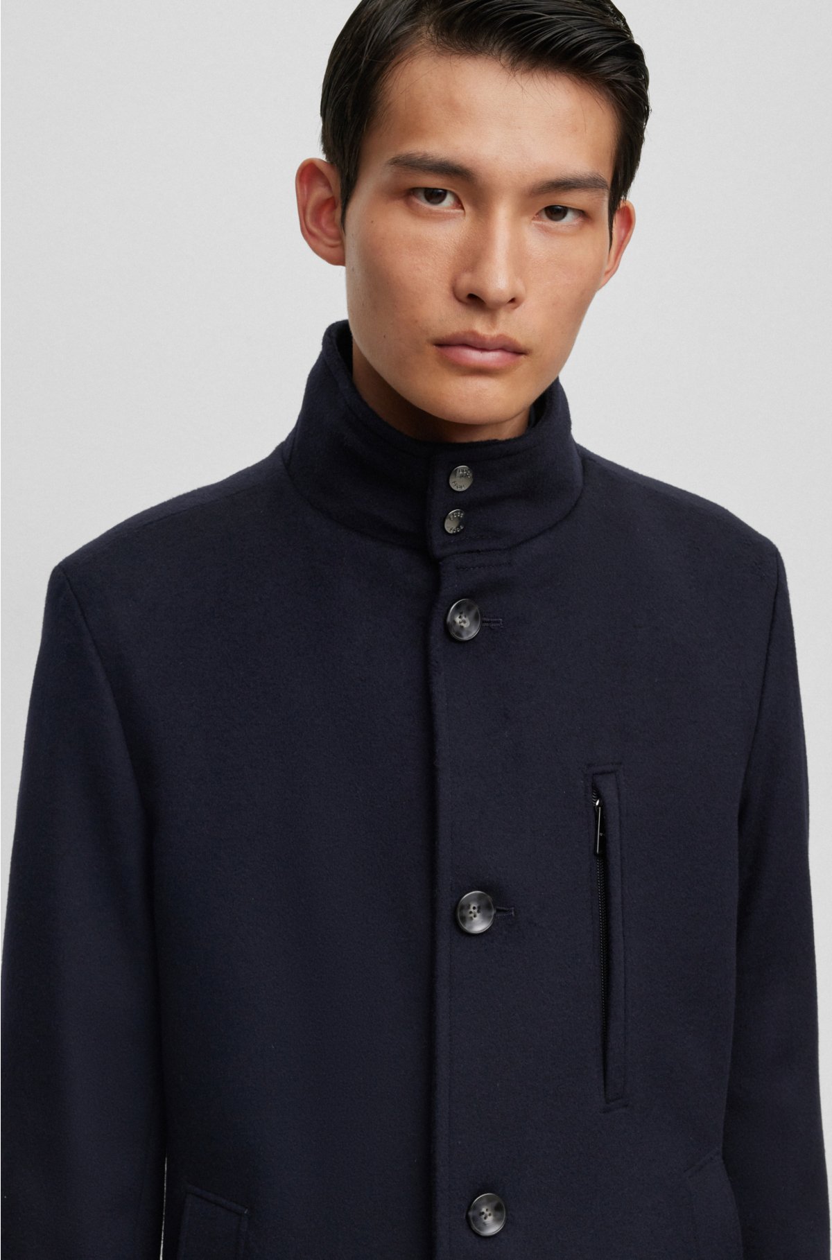 Slim-fit formal coat in virgin wool and cashmere , Dark Blue