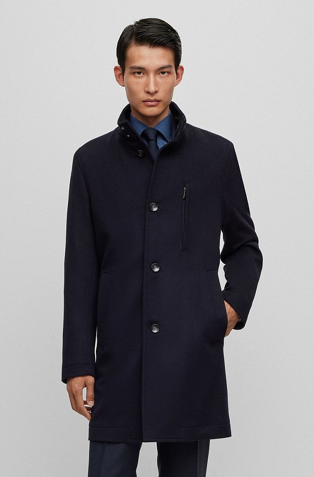 Abrigo formal slim fit de lana virgen y cashmere, Azul oscuro