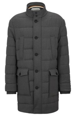 BOSS - Regular-fit padded coat in a stretch wool blend - Grey