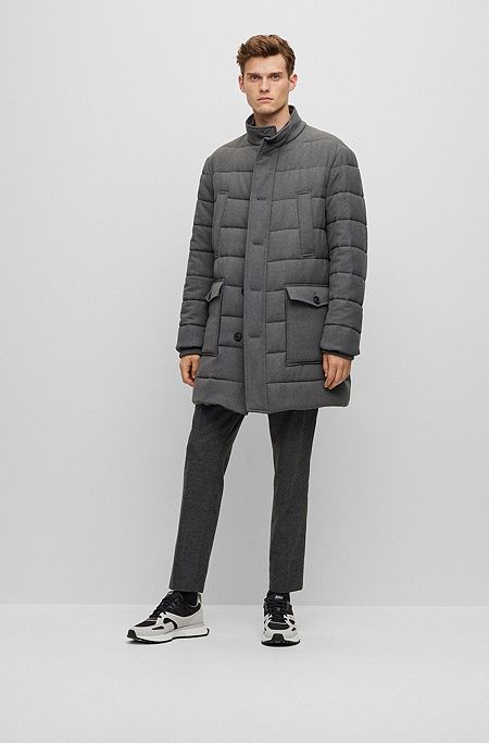 Regular-fit padded coat in a stretch wool blend, Grey