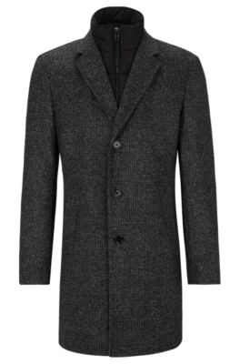 Shop Hugo Boss Slim-fit Patterned Coat With Zip-up Inner In Black