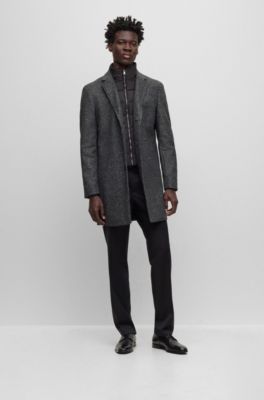BOSS - Slim-fit patterned coat with zip-up inner