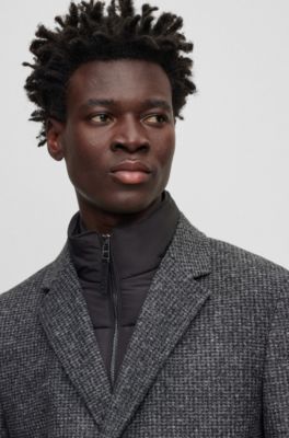BOSS - Slim-fit patterned coat with zip-up inner