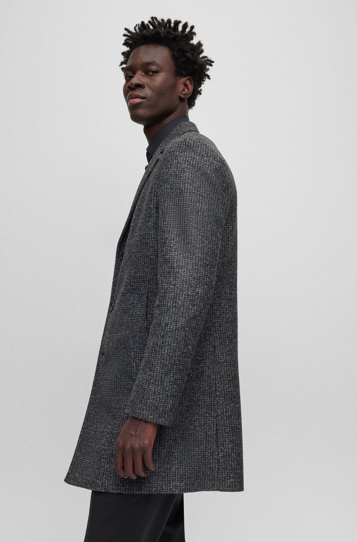 BOSS - Slim-fit patterned coat with zip-up inner - Black BOSS - Slim-fit patterned coat with zip-up inner - Black