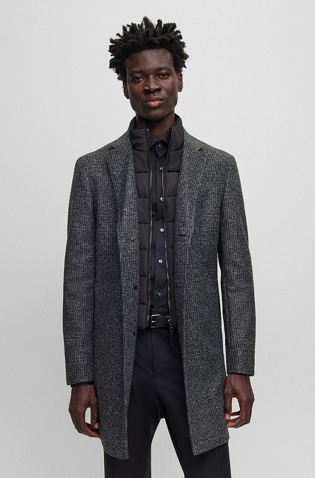 Manteau Slim Fit à motif avec intérieur zippé, Noir