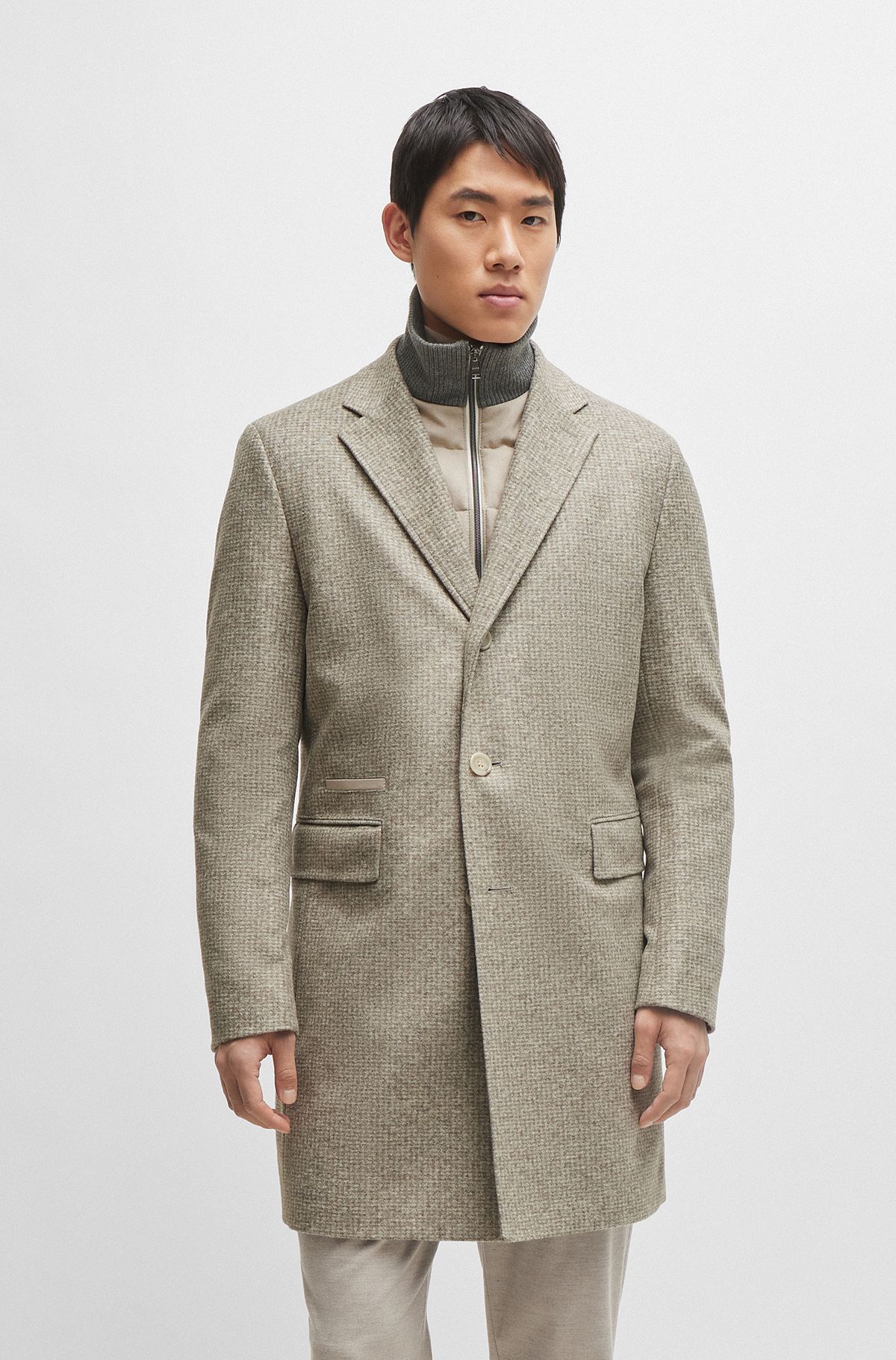 Manteau Slim Fit en laine mélangée avec empiècement intérieur zippé, Blanc