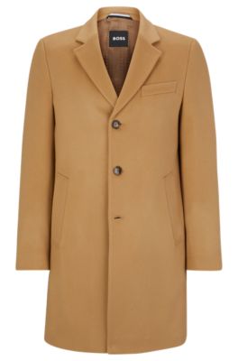 Shop Hugo Boss Slim-fit Coat In Virgin Wool And Cashmere In Beige
