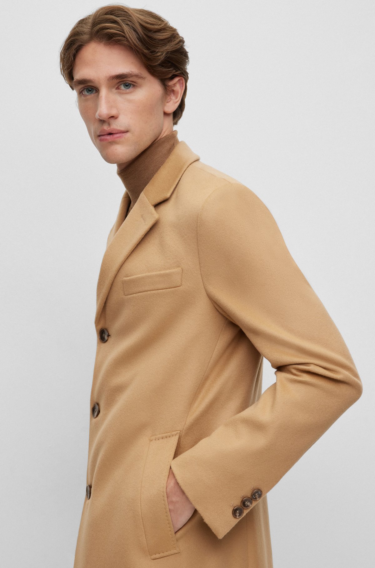 BOSS - Slim-fit coat in virgin wool and cashmere - Beige BOSS - Slim-fit coat in virgin wool and cashmere - Beige