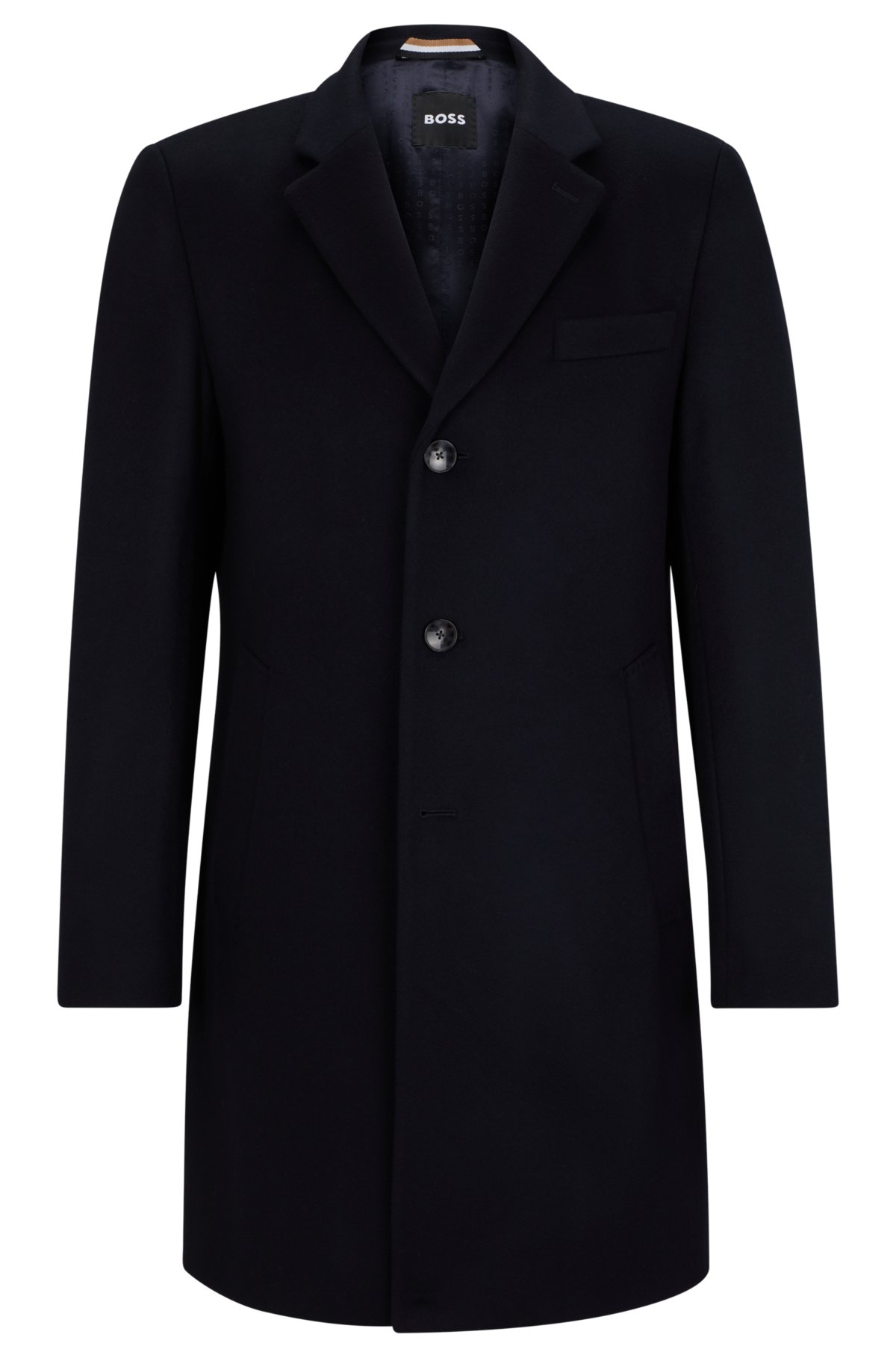 Slim-fit coat in virgin wool and cashmere, Dark Blue