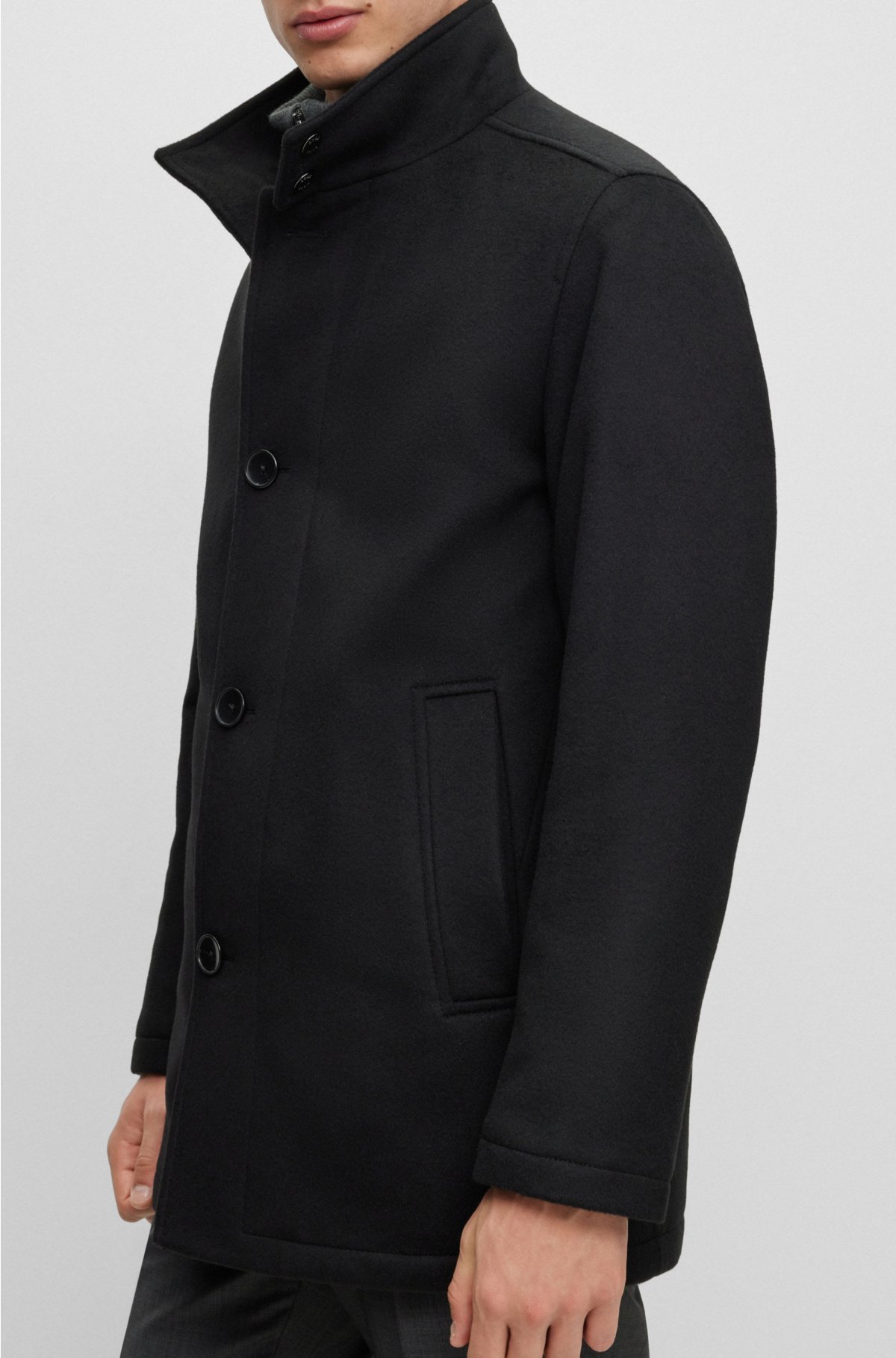 Relaxed-fit coat in virgin wool and cashmere, Black