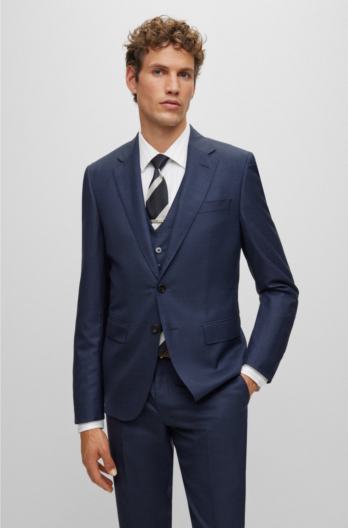 BOSS - Three-piece slim-fit suit in virgin wool