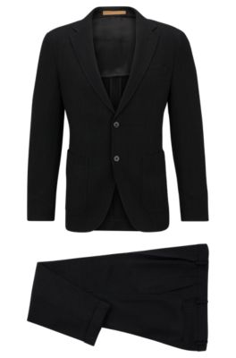 Hugo Boss Slim-fit Suit In A Micro-patterned Wool Blend In Black