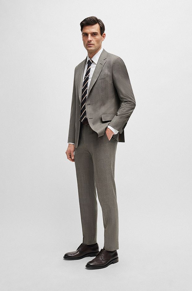Slim-fit suit in micro-patterned stretch wool, Light Brown