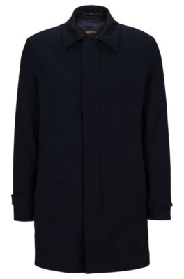 Hugo Boss Regular-fit Coat In A Rain-resistant Wool Blend In Dark Blue