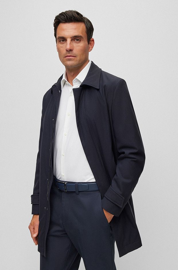 Regular-fit coat in a rain-resistant wool blend, Dark Blue