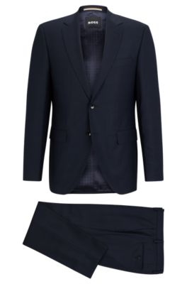 Shop Hugo Boss Regular-fit Suit In Checked Virgin Wool In Dark Blue