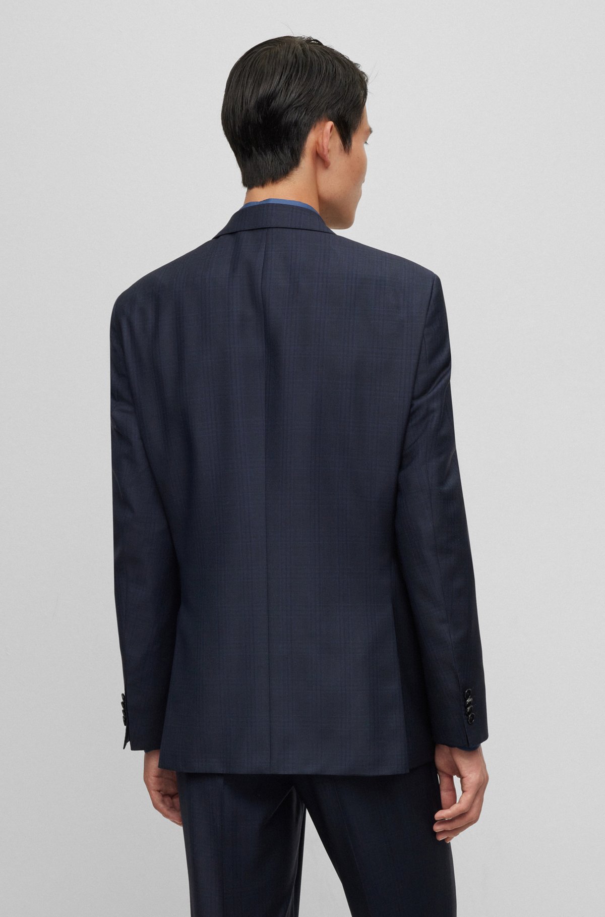 BOSS - Regular-fit suit in checked virgin wool - Dark Blue BOSS - Regular-fit suit in checked virgin wool - Dark Blue