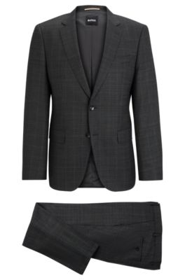 BOSS - Slim-fit suit in checked stretch wool