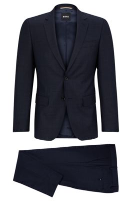 Hugo Boss Slim-fit Suit In Checked Stretch Wool In Dark Blue