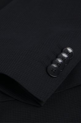 Traje slim fit en mezcla de lana con microestampado, Negro