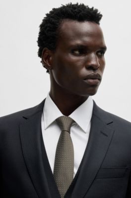 Traje slim fit en mezcla de lana con microestampado, Negro