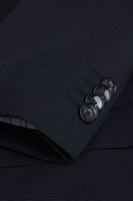 Slim-fit suit in micro-patterned wool, Dark Blue