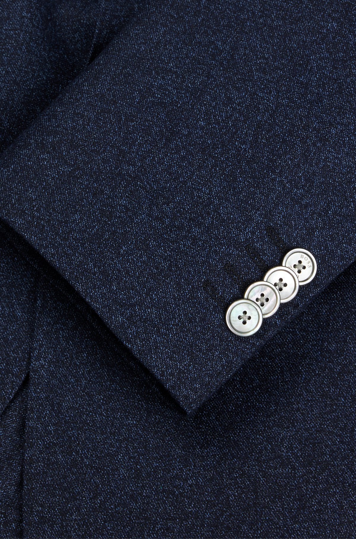 Costume Slim Fit en laine et coton à micro motif, Bleu foncé