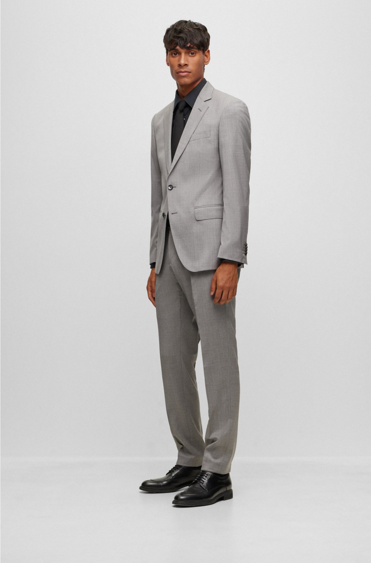 Slim-fit suit in melange stretch wool, Silver