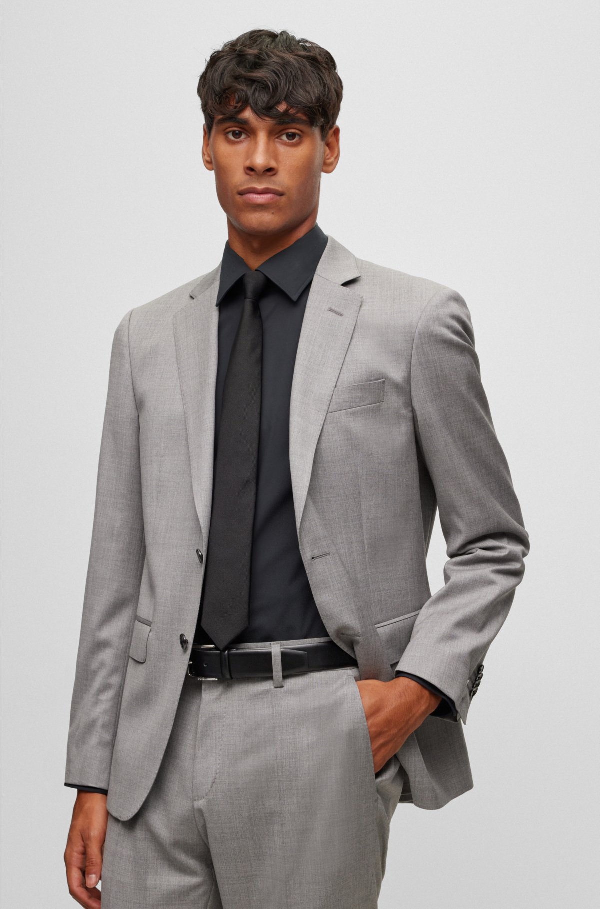 Slim-fit suit in melange stretch wool, Silver