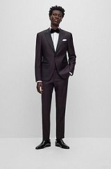 Slim-fit tuxedo in micro-patterned stretch wool, Dark Red