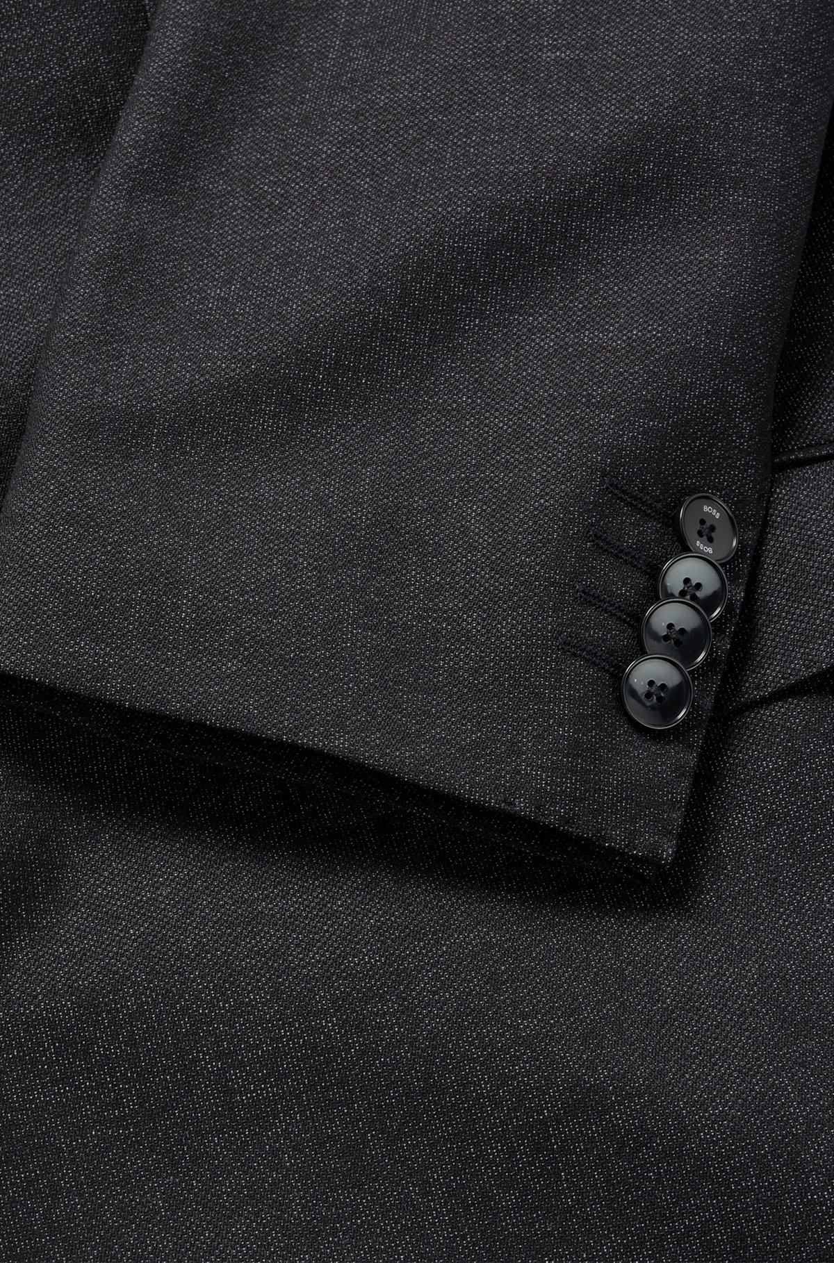 Costume Slim Fit en laine vierge avec doublure emblématique, Noir
