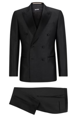BOSS - Slim-fit tuxedo suit in a melange wool blend