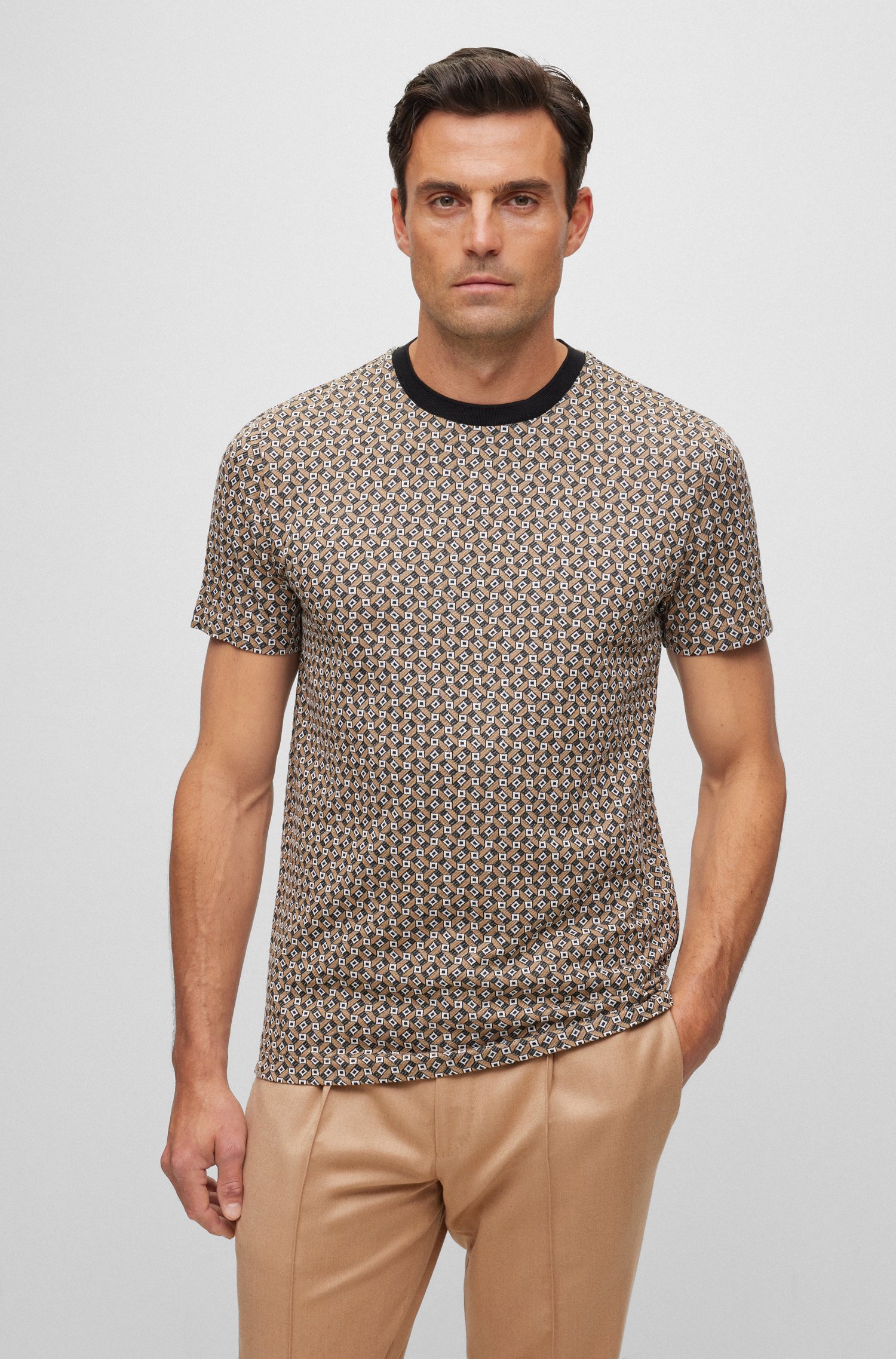 Camiseta de algodón y seda con microestampado jacquard