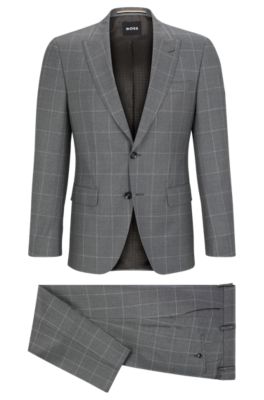 Hugo Boss Slim-fit Two-piece Suit In Checked Virgin Wool In Grey