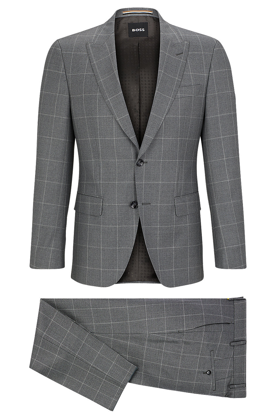 BOSS - Slim-fit two-piece suit in checked virgin wool