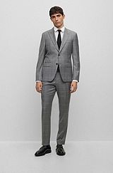 Slim-fit two-piece suit in checked virgin wool, Grey