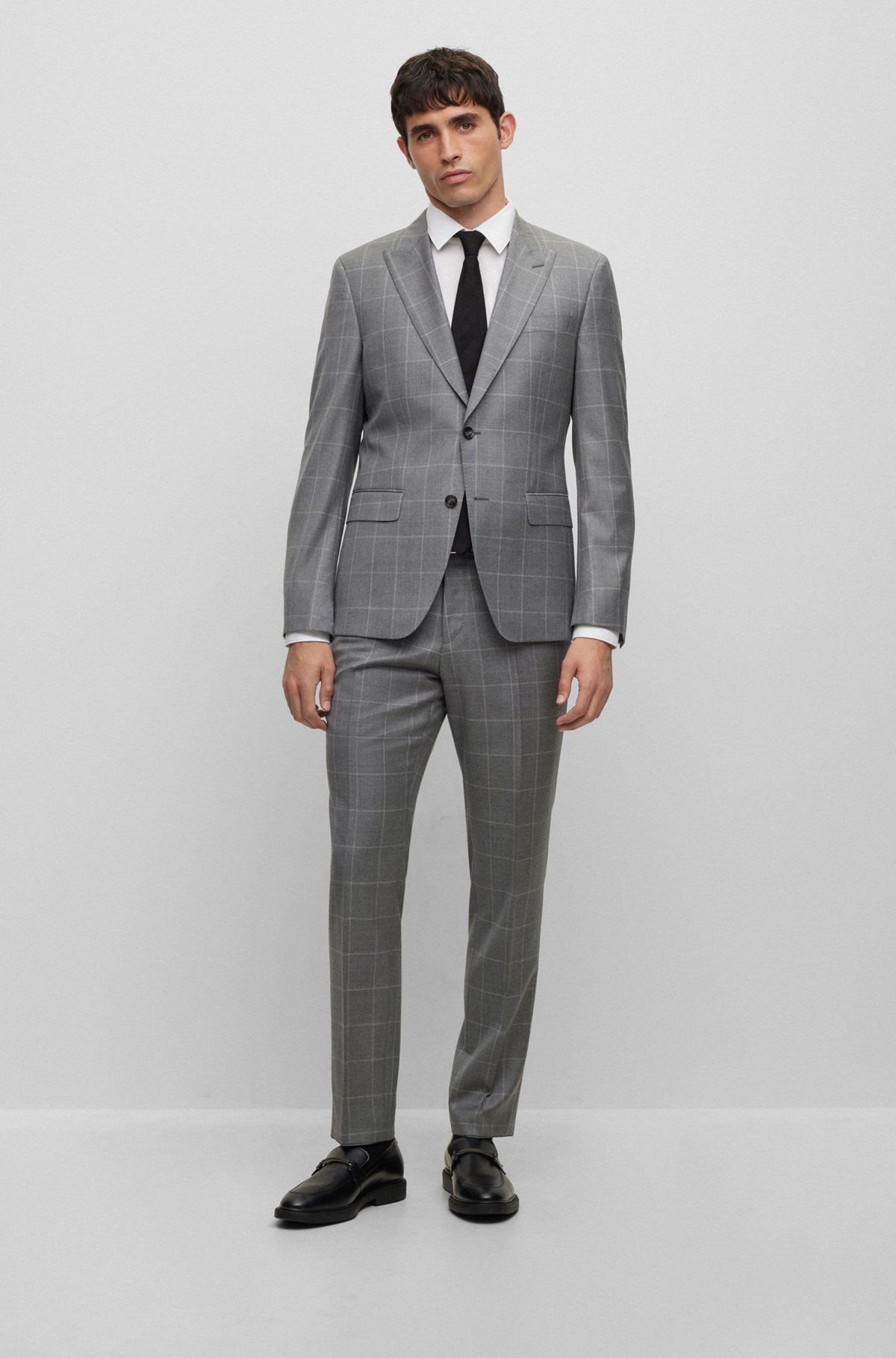 Slim-fit two-piece suit in checked virgin wool