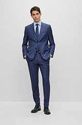 Slim-fit two-piece suit in checked virgin wool, Dark Blue