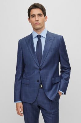 BOSS - Slim-fit two-piece suit in checked virgin wool - Dark Blue